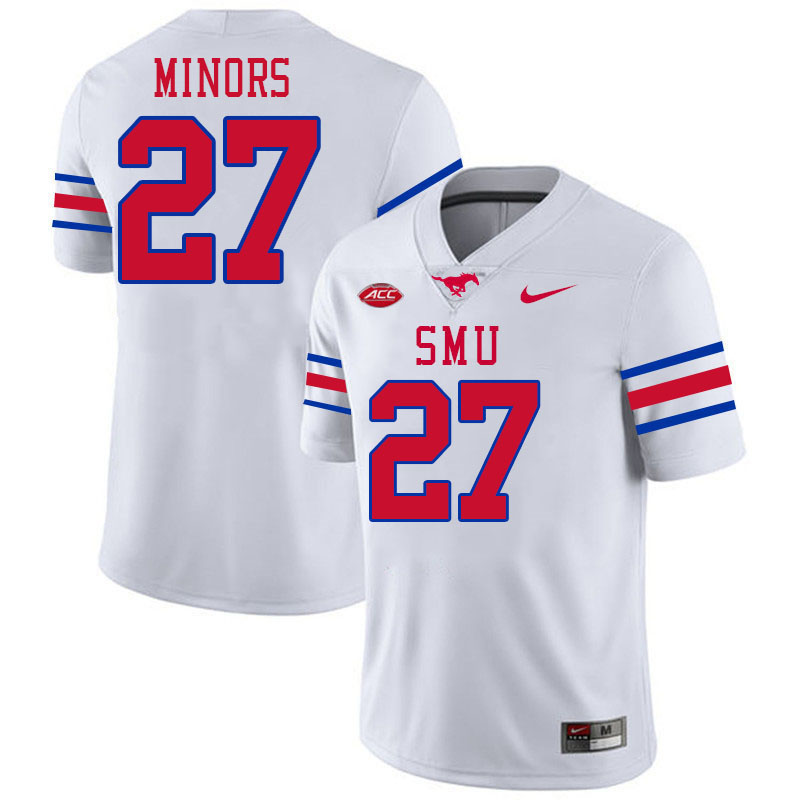 SMU Mustangs #27 Zane Minors College Football Jerseys Stitched Sale-White